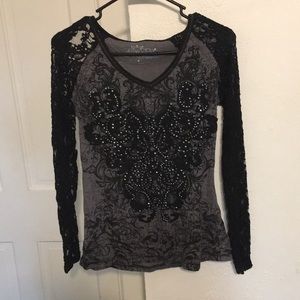 Lace Sleeved V Neck